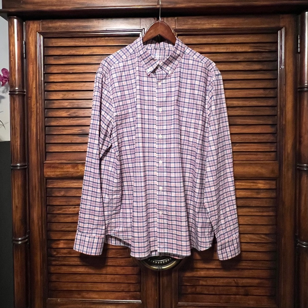 Vineyard Vines On-The-Go Performance Plaid Shirt Red Blue brrr Cooling Men's XL